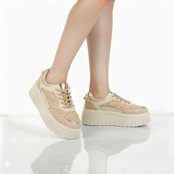 lady's sneakers textile/eco leather beige 0162711