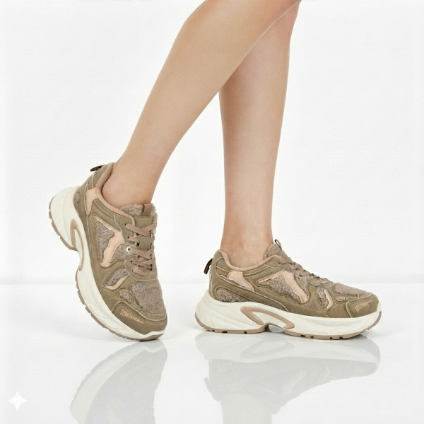 lady's sneakers textile/eco leather beige 0162718