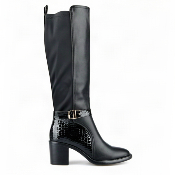 lady's high boots synthetic leather/textile black