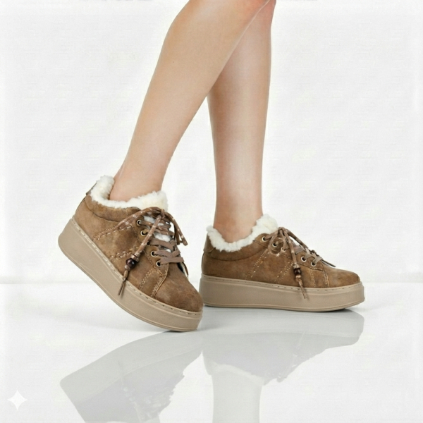 lady's sneakers textiles light brown 0162704