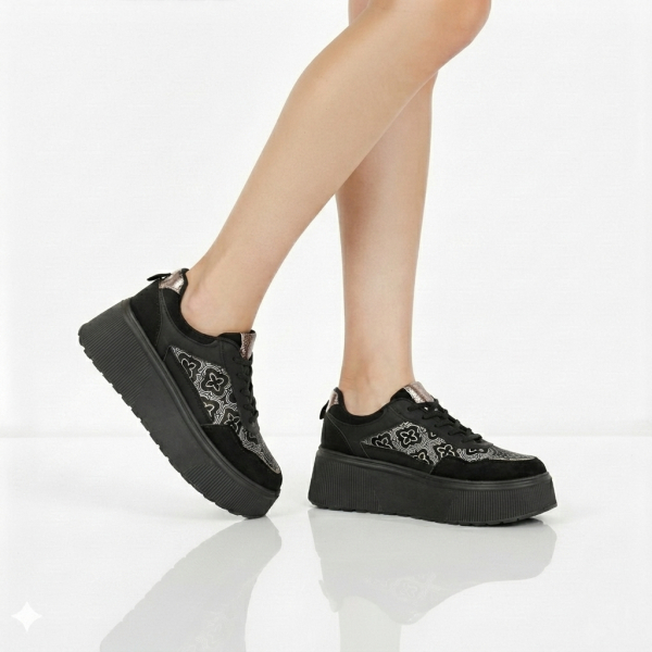 lady's sneakers textile/eco leather black 0162713