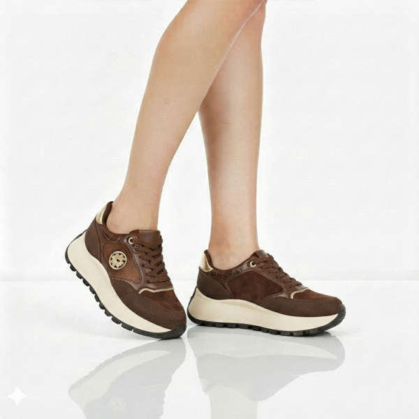 lady's sneakers textile/eco leather brown 0162688